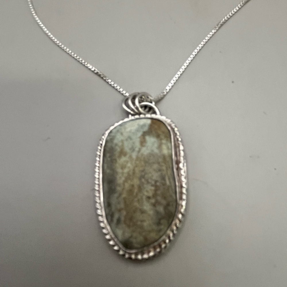 Sterling Silver Beach Found Rock Necklace with Rope Design